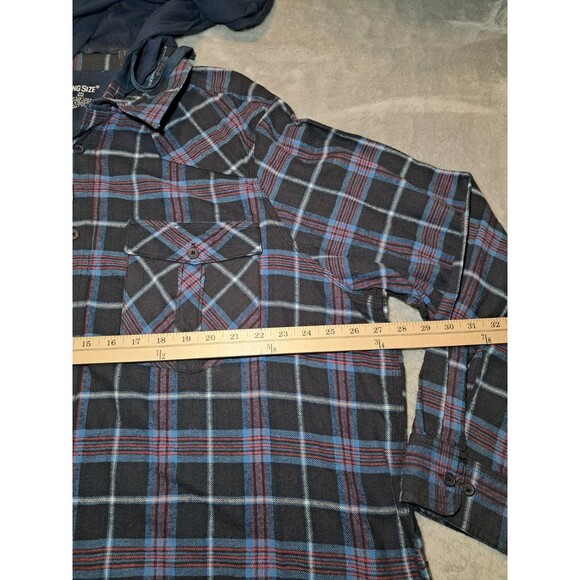 King Size Brand Flannel Button Down Hooded Shirt Long Sleeve Men's 2XL Big - Picture 6 of 8